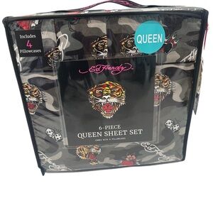 Ed Hardy Tiger Camouflage 6 Piece Queen Sheet Set NWT